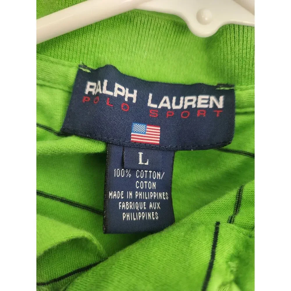 Ralph Lauren Polo Sport Polo Green Shirt Striped Size Large Men Short Sleeve